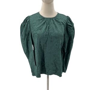 NWT a new day Green Paisley Long Puff Sleeve Blouse Size Medium Women's